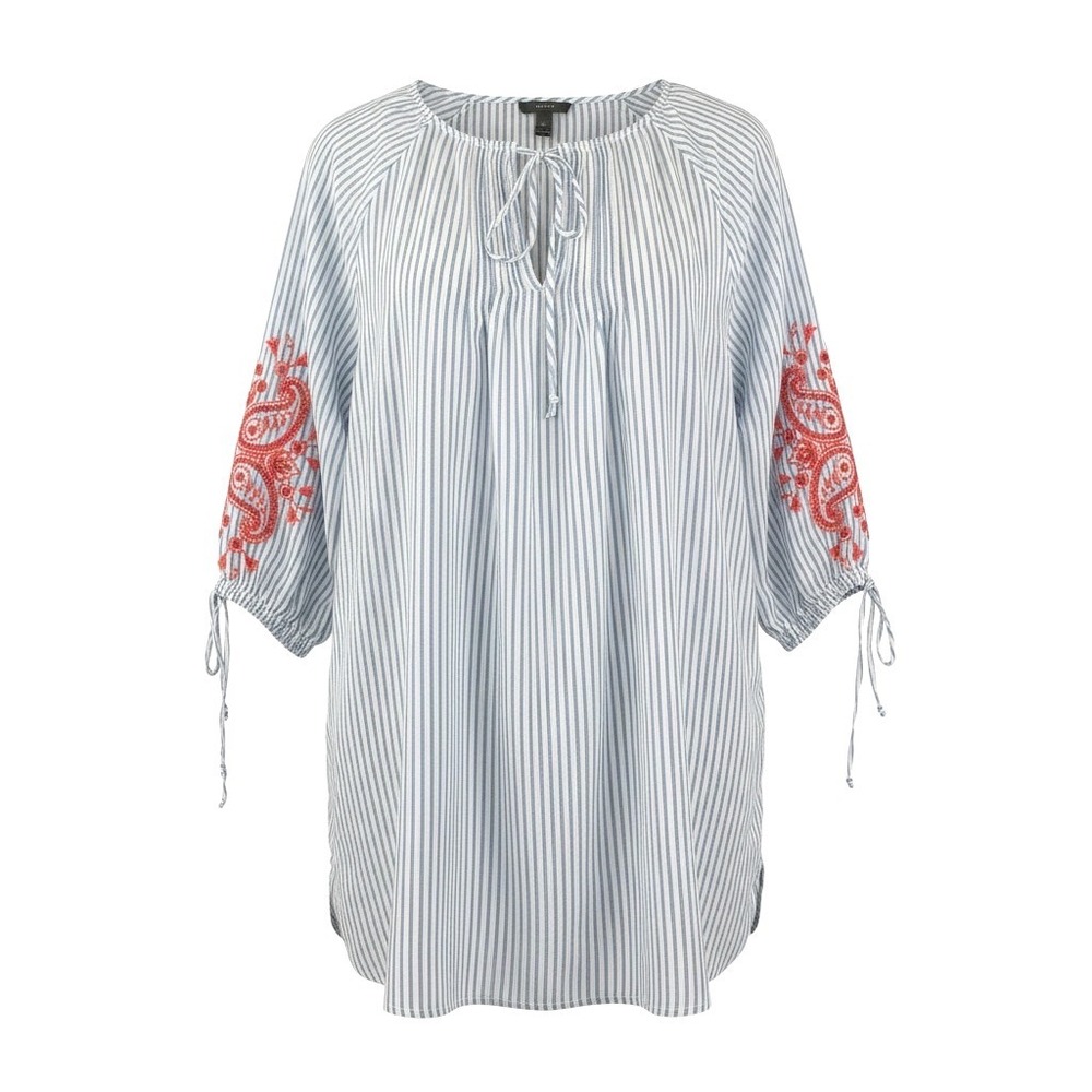 J.Crew Stripe Embroidered Dress Medium Blue White Red Tunic Swimsuit Coverup Top